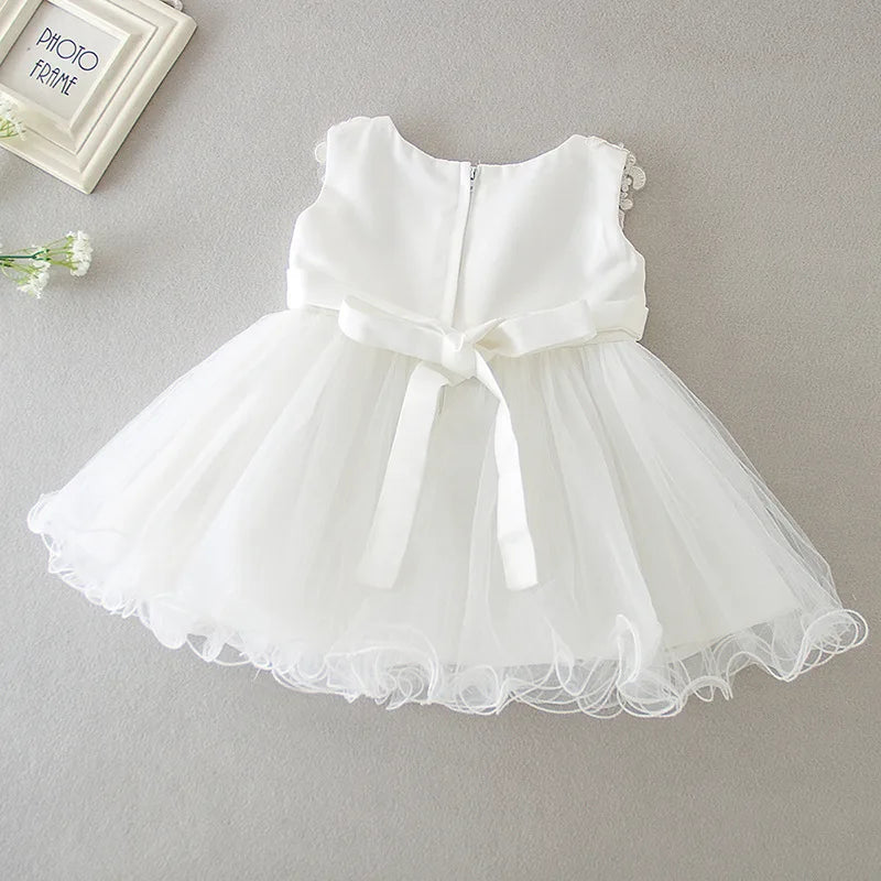 Baby Baptism Gown for Girls with Long Sleeves, Lace Details and Cotton Lining, Dress and Cap Set for Christening and First Birthday Photos