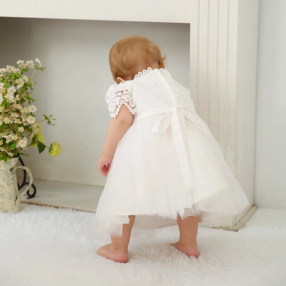 Baby Baptism Gown for Girls with Long Sleeves, Lace Details and Cotton Lining, Dress and Cap Set for Christening and First Birthday Photos
