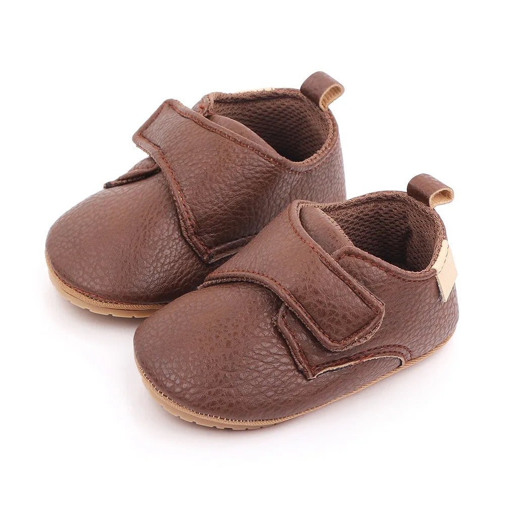 Baby Strap Shoes with Rounded Toes and Heel Pull Tabs, Solid Color Moccasin-Style Footwear for Infant Boys and Girls Everyday Outfits