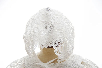 Baby Baptism Gown for Girls with Long Sleeves, Lace Details and Cotton Lining, Dress and Cap Set for Christening and First Birthday Photos