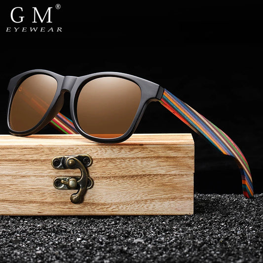 Wood Temple Polarized Sunglasses for Boys and Girls by GM, Recycled Frames with Colorful Wooden Arms for Summer Outings and Gifts