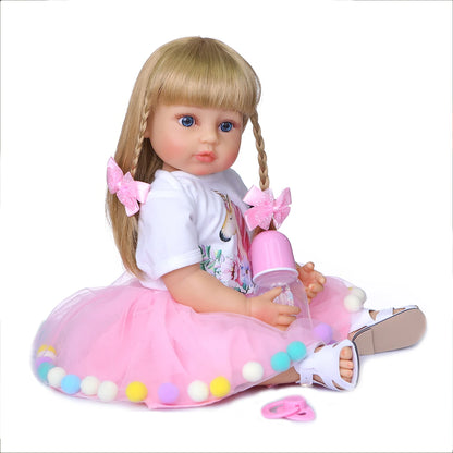 Poseable Reborn Girl Doll, 20-Inch Full Body Vinyl Toddler with Synthetic Wig Hair, Open Acrylic Eyes and Pretend-Care Accessories