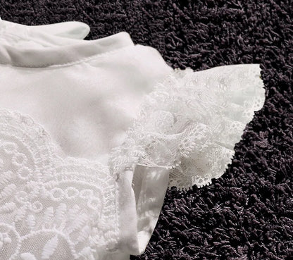 Baby Baptism Gown for Girls with Long Sleeves, Lace Details and Cotton Lining, Dress and Cap Set for Christening and First Birthday Photos