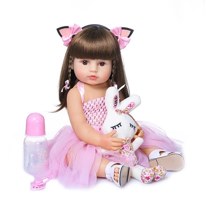 Poseable Reborn Girl Doll, 20-Inch Full Body Vinyl Toddler with Synthetic Wig Hair, Open Acrylic Eyes and Pretend-Care Accessories
