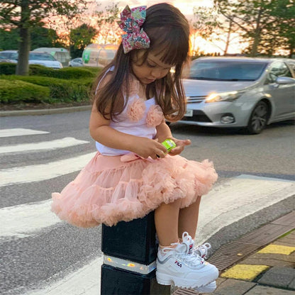 Girls Bow Waist Tutu Skirt with Fluffy Tulle Layers and Satin Lining, Adjustable Elastic Waist Pettiskirt for Birthdays, Dance and Dress Up