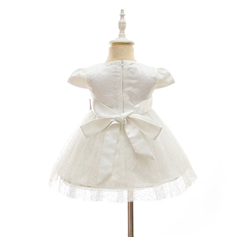 Baby Baptism Gown for Girls with Long Sleeves, Lace Details and Cotton Lining, Dress and Cap Set for Christening and First Birthday Photos