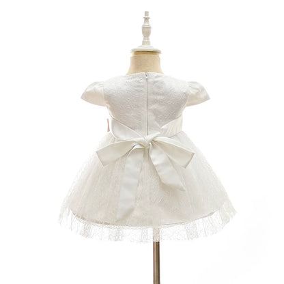 Baby Baptism Gown for Girls with Long Sleeves, Lace Details and Cotton Lining, Dress and Cap Set for Christening and First Birthday Photos