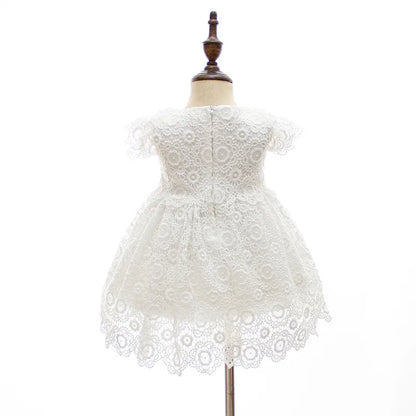 Baby Baptism Gown for Girls with Long Sleeves, Lace Details and Cotton Lining, Dress and Cap Set for Christening and First Birthday Photos