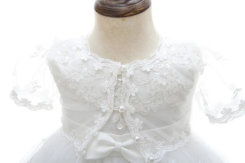 Baby Baptism Gown for Girls with Long Sleeves, Lace Details and Cotton Lining, Dress and Cap Set for Christening and First Birthday Photos