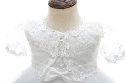 Baby Baptism Gown for Girls with Long Sleeves, Lace Details and Cotton Lining, Dress and Cap Set for Christening and First Birthday Photos