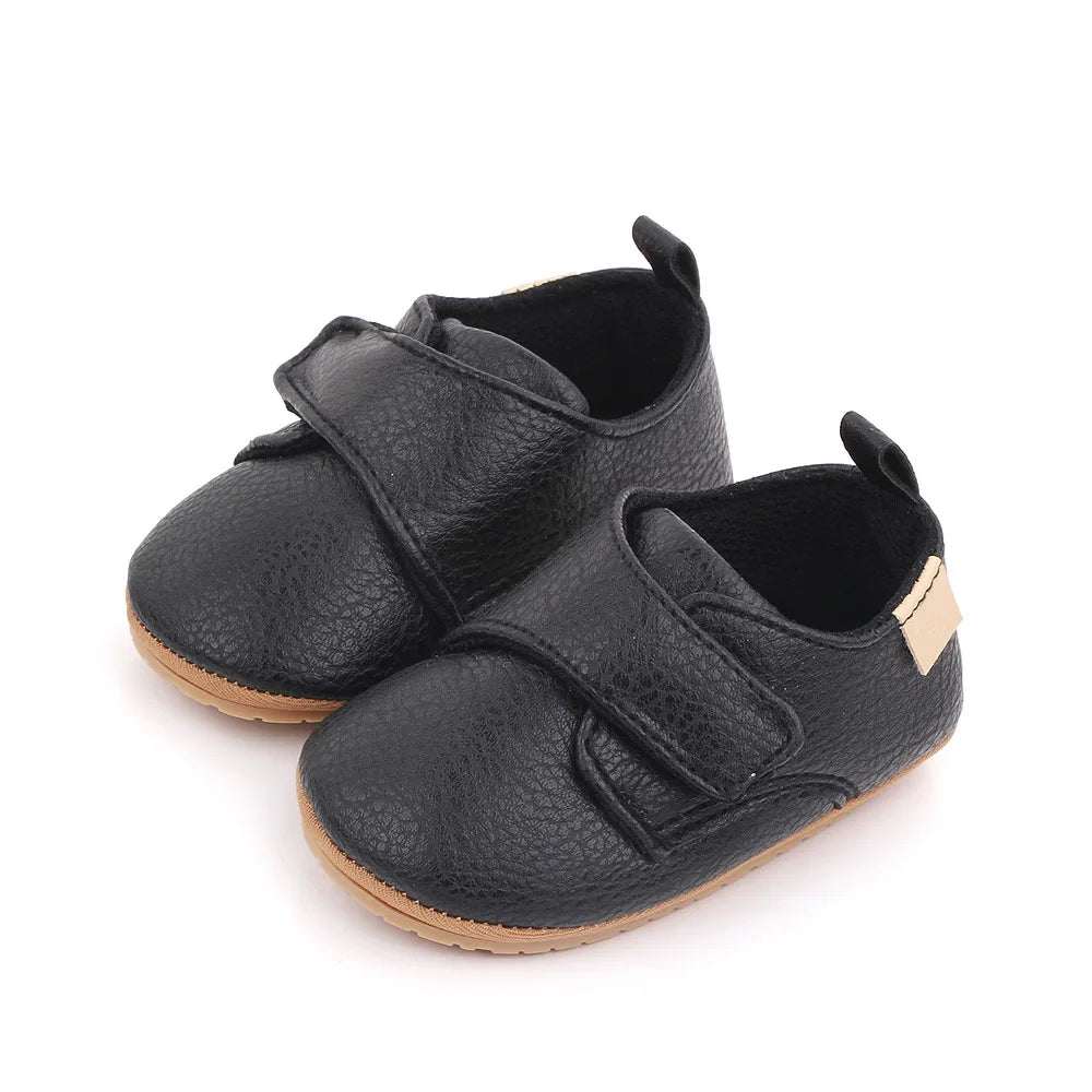 Baby Strap Shoes with Rounded Toes and Heel Pull Tabs, Solid Color Moccasin-Style Footwear for Infant Boys and Girls Everyday Outfits