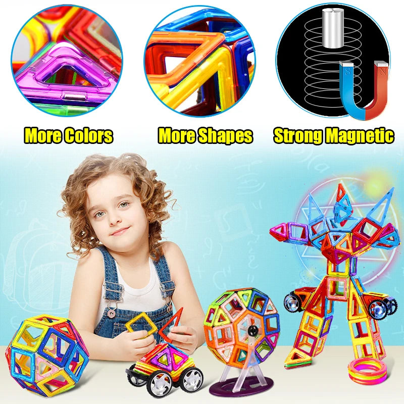 Magnetic Building Blocks for Kids, Large Colorful Geometric Construction Set with 84, 119 or 168 Pieces for Creative STEM Play