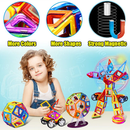 Magnetic Building Blocks for Kids, Large Colorful Geometric Construction Set with 84, 119 or 168 Pieces for Creative STEM Play