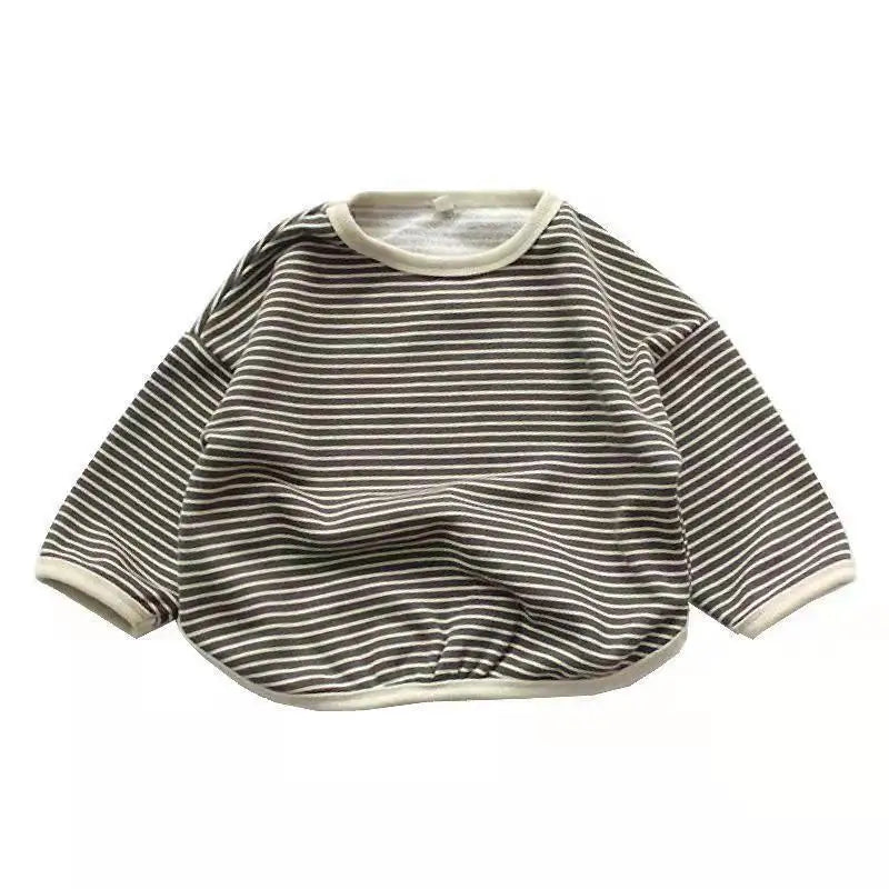 Striped Kids Sweatshirt with Crew Neck and Long Sleeves, Cotton Casual Pullover Top for Toddler Boys and Girls, Spring and Fall Layering