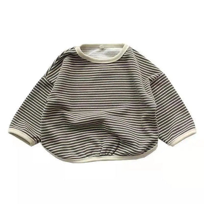 Striped Kids Sweatshirt with Crew Neck and Long Sleeves, Cotton Casual Pullover Top for Toddler Boys and Girls, Spring and Fall Layering