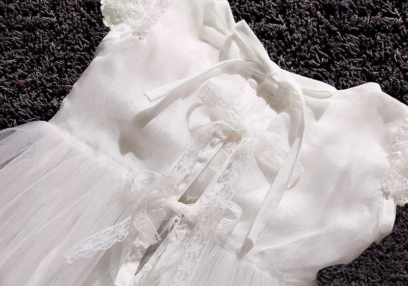 Baby Baptism Gown for Girls with Long Sleeves, Lace Details and Cotton Lining, Dress and Cap Set for Christening and First Birthday Photos