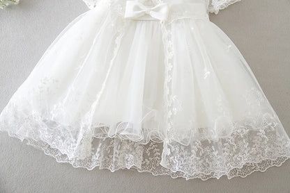 Baby Baptism Gown for Girls with Long Sleeves, Lace Details and Cotton Lining, Dress and Cap Set for Christening and First Birthday Photos