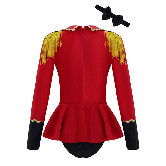 Circus Ringmaster Costume for Girls with Fringed Shoulders, Long Sleeve Bodysuit and Bow Tie for Halloween, Stage Shows and Dress-Up Parties