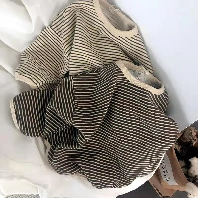 Striped Kids Sweatshirt with Crew Neck and Long Sleeves, Cotton Casual Pullover Top for Toddler Boys and Girls, Spring and Fall Layering
