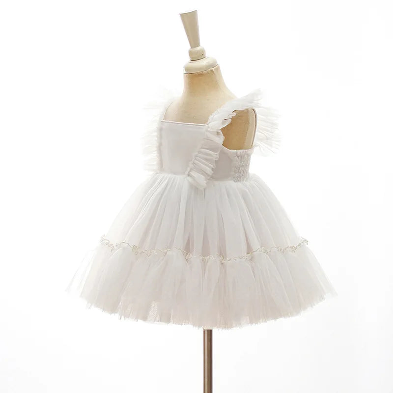 Baby Baptism Gown for Girls with Long Sleeves, Lace Details and Cotton Lining, Dress and Cap Set for Christening and First Birthday Photos