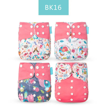 Reusable Cloth Diapers, Happyflute 4-Pack One-Size Pocket Baby Nappies with Adjustable Snap Closures, Washable Covers, Inserts Sold Separately