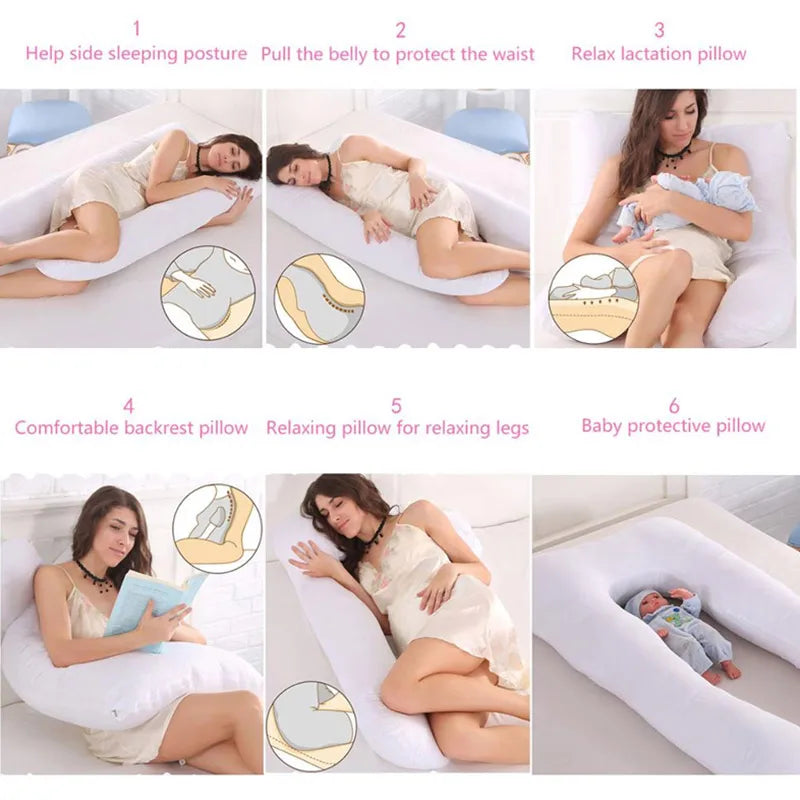 U-Shaped Pregnancy Body Pillow with Detachable Polyester Cover, PANGDUBE Maternity Cushion for Adult Rest, Approx. 115 x 55 cm