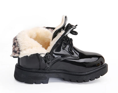 Lace-Up Kids Ankle Boots in PU Leather, Side-Zip Casual Shoes for Boys and Girls with Plush-Lined Options, Five Colors and Sizes 21-36