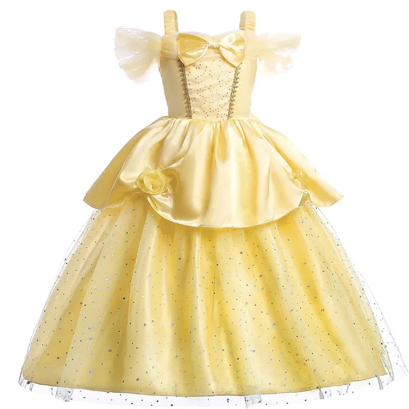 Yellow Princess Dress for Girls, Belle-Inspired Costume Gown in Dress A, B or C Styles and Sizes 3T–10T for Birthday Parties and Halloween