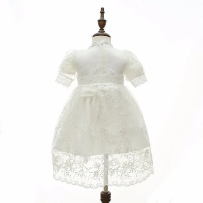 Baby Baptism Gown for Girls with Long Sleeves, Lace Details and Cotton Lining, Dress and Cap Set for Christening and First Birthday Photos