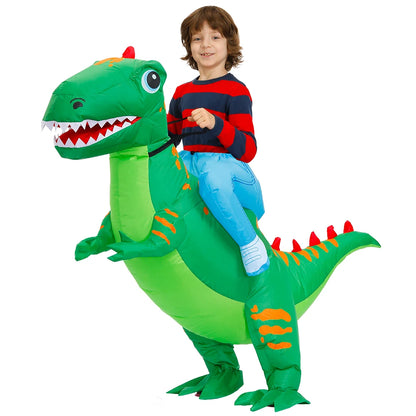 Inflatable Dinosaur Costume for Kids, Ride-On Style Dress-Up Outfit with Fan for Halloween, Birthday Parties and Holiday Cosplay