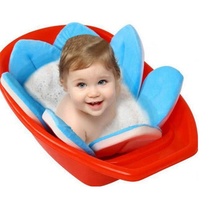 Shark Baby Bath Cushion with Padded Sides, Mesh Center and Attachment Straps, Foldable Blue or Pink Bath Pad for Adult-Supervised Infant Bathing