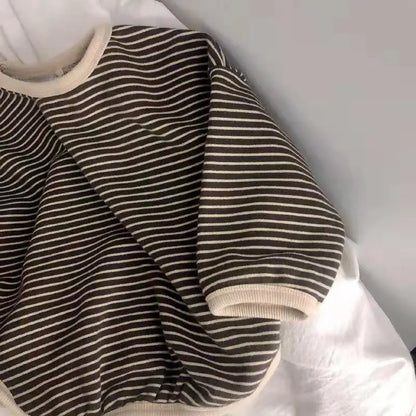 Striped Kids Sweatshirt with Crew Neck and Long Sleeves, Cotton Casual Pullover Top for Toddler Boys and Girls, Spring and Fall Layering