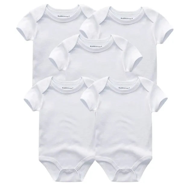 Infant Cotton Bodysuits 5-Pack with Short Sleeves and Envelope Shoulders, Solid Colors and Playful Prints for Baby Boys and Girls, Sizes 3M-12M