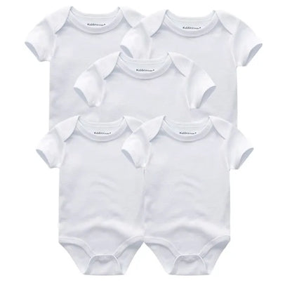 Infant Cotton Bodysuits 5-Pack with Short Sleeves and Envelope Shoulders, Solid Colors and Playful Prints for Baby Boys and Girls, Sizes 3M-12M