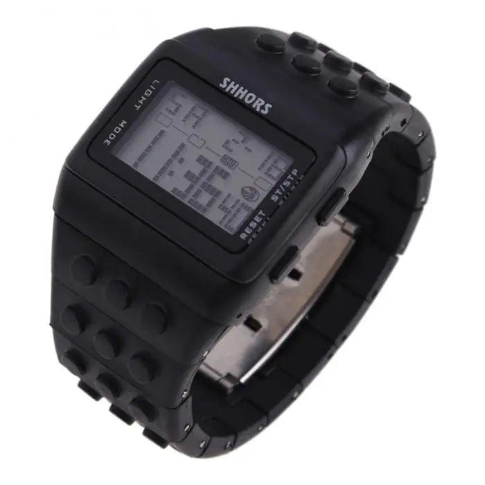 Colorful Link Digital Watch, Kids Block-Inspired Wristwatch with LED Backlight, Adjustable Plastic Band, Alarm, Calendar and Stopwatch for Daily Wear