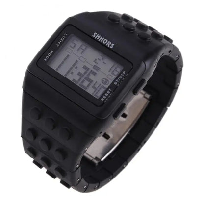 Colorful Link Digital Watch, Kids Block-Inspired Wristwatch with LED Backlight, Adjustable Plastic Band, Alarm, Calendar and Stopwatch for Daily Wear
