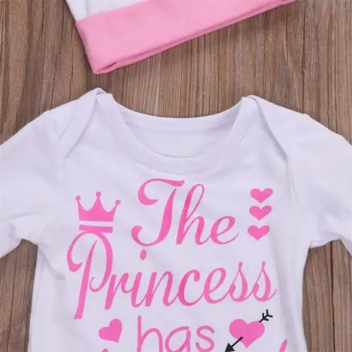 Baby Girl Princess Outfit Set, 4-Piece Cotton Long Sleeve Bodysuit with Heart and Arrow Pants, Matching Hat and Bow Headband