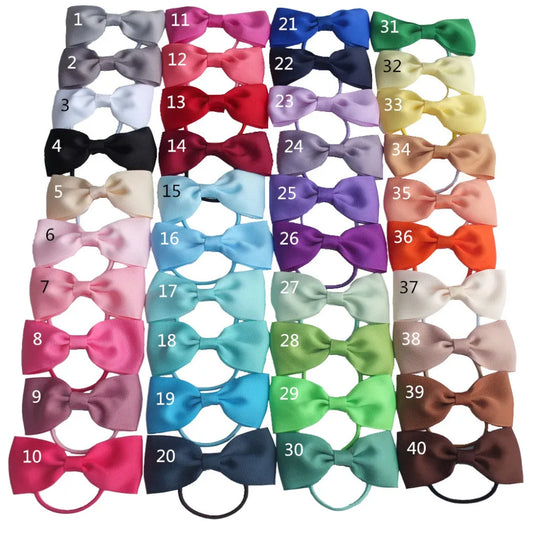 Grosgrain Bow Hair Ties for Girls, 40-Piece Set of 3-Inch Ribbon Bows with 1.5-Inch Elastic Loops for Ponytails and Everyday Outfit Styling