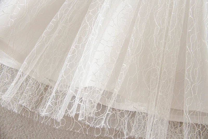 Baby Baptism Gown for Girls with Long Sleeves, Lace Details and Cotton Lining, Dress and Cap Set for Christening and First Birthday Photos