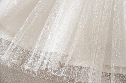 Baby Baptism Gown for Girls with Long Sleeves, Lace Details and Cotton Lining, Dress and Cap Set for Christening and First Birthday Photos