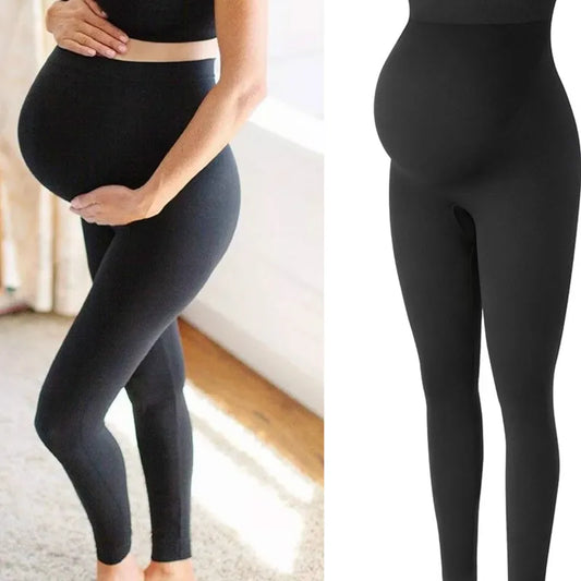 Stretch Maternity Leggings with High Waist Belly Panel, 90% Nylon and 10% Spandex Pregnancy Pants with Shorts and Thickened Style Options