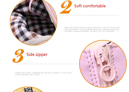 Lace-Up Kids Ankle Boots in PU Leather, Side-Zip Casual Shoes for Boys and Girls with Plush-Lined Options, Five Colors and Sizes 21-36
