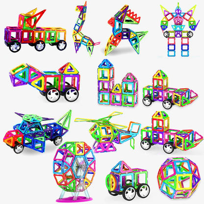 Magnetic Building Blocks for Kids, Large Colorful Geometric Construction Set with 84, 119 or 168 Pieces for Creative STEM Play