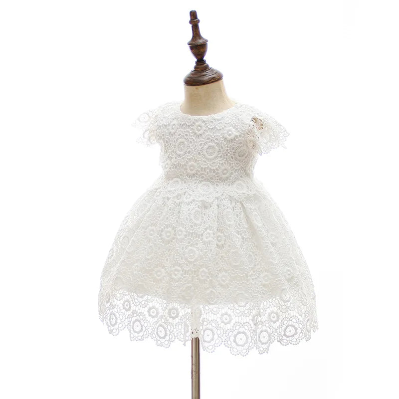 Baby Baptism Gown for Girls with Long Sleeves, Lace Details and Cotton Lining, Dress and Cap Set for Christening and First Birthday Photos