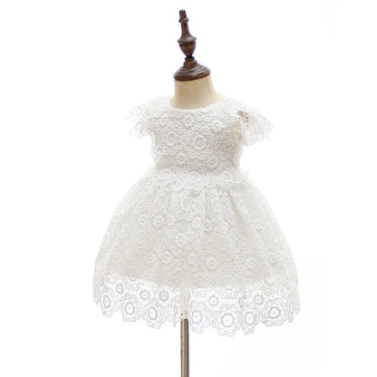 Baby Baptism Gown for Girls with Long Sleeves, Lace Details and Cotton Lining, Dress and Cap Set for Christening and First Birthday Photos