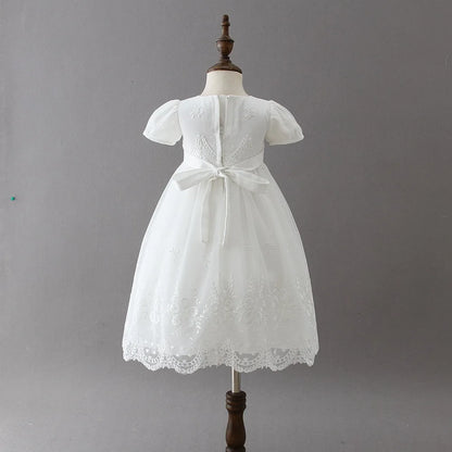 Baby Baptism Gown for Girls with Long Sleeves, Lace Details and Cotton Lining, Dress and Cap Set for Christening and First Birthday Photos