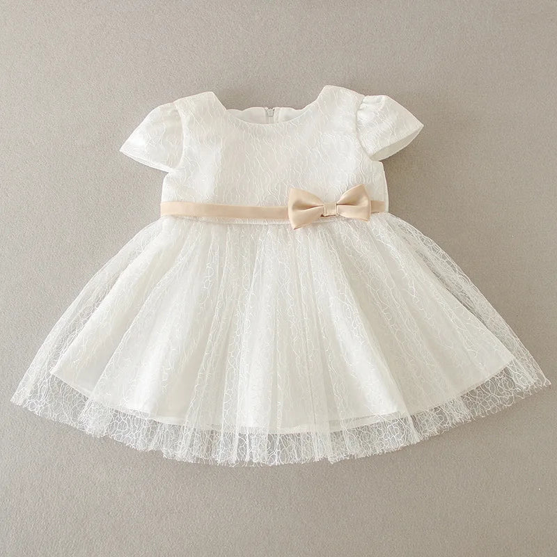 Baby Baptism Gown for Girls with Long Sleeves, Lace Details and Cotton Lining, Dress and Cap Set for Christening and First Birthday Photos