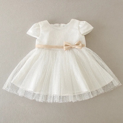 Baby Baptism Gown for Girls with Long Sleeves, Lace Details and Cotton Lining, Dress and Cap Set for Christening and First Birthday Photos