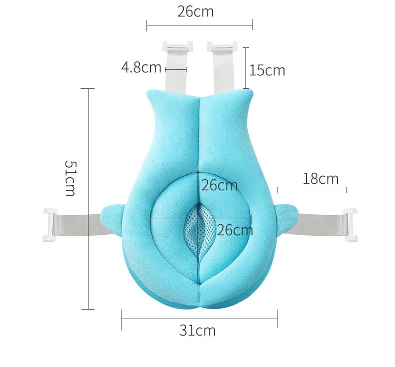Shark Baby Bath Cushion with Padded Sides, Mesh Center and Attachment Straps, Foldable Blue or Pink Bath Pad for Adult-Supervised Infant Bathing