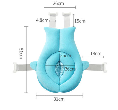 Shark Baby Bath Cushion with Padded Sides, Mesh Center and Attachment Straps, Foldable Blue or Pink Bath Pad for Adult-Supervised Infant Bathing